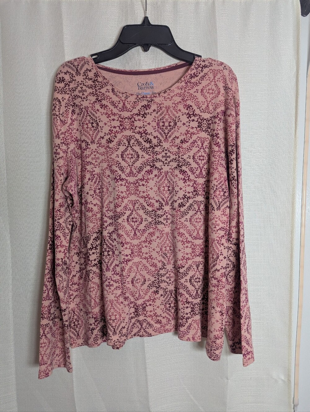 croft & barrow Rose Pink Damask-Print Long Sleeve Top